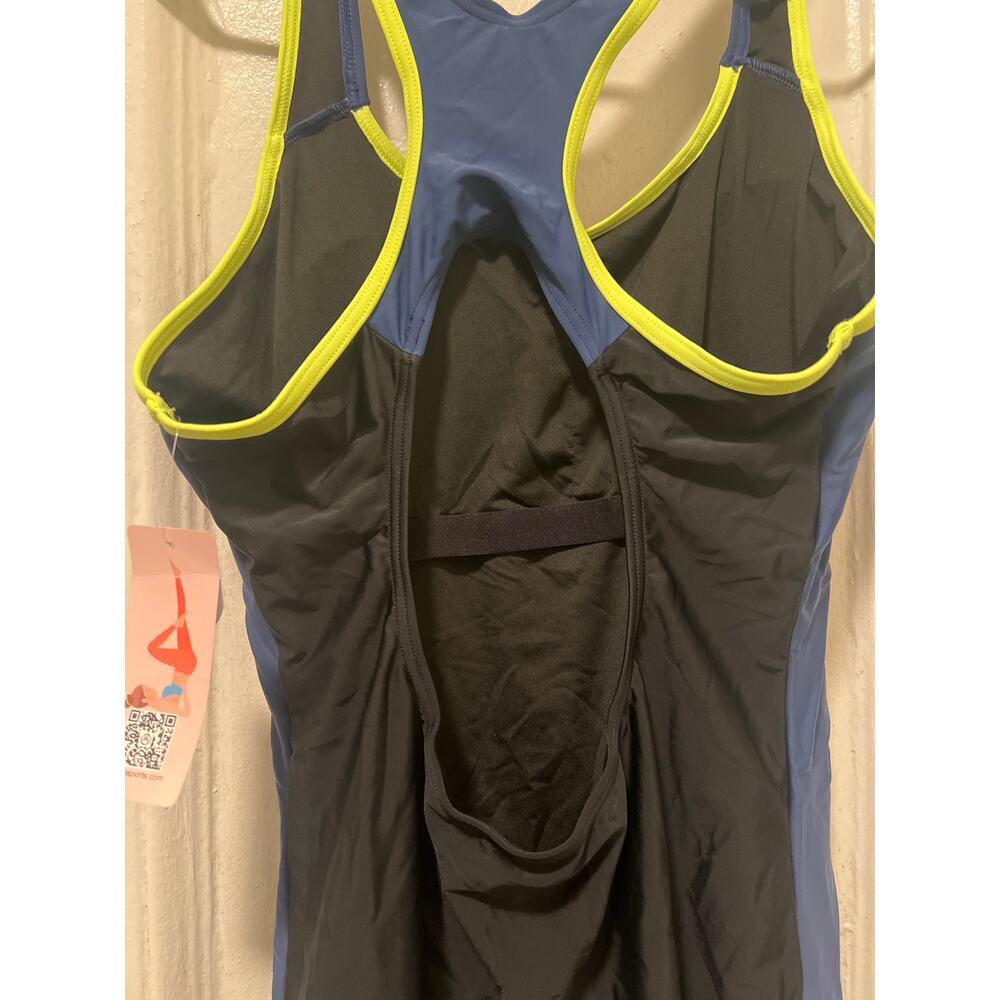 Women's Contrast Boyleg Racer Cutout Back Sports One Piece Swimsuit NWT Size L - Picture 5 of 9